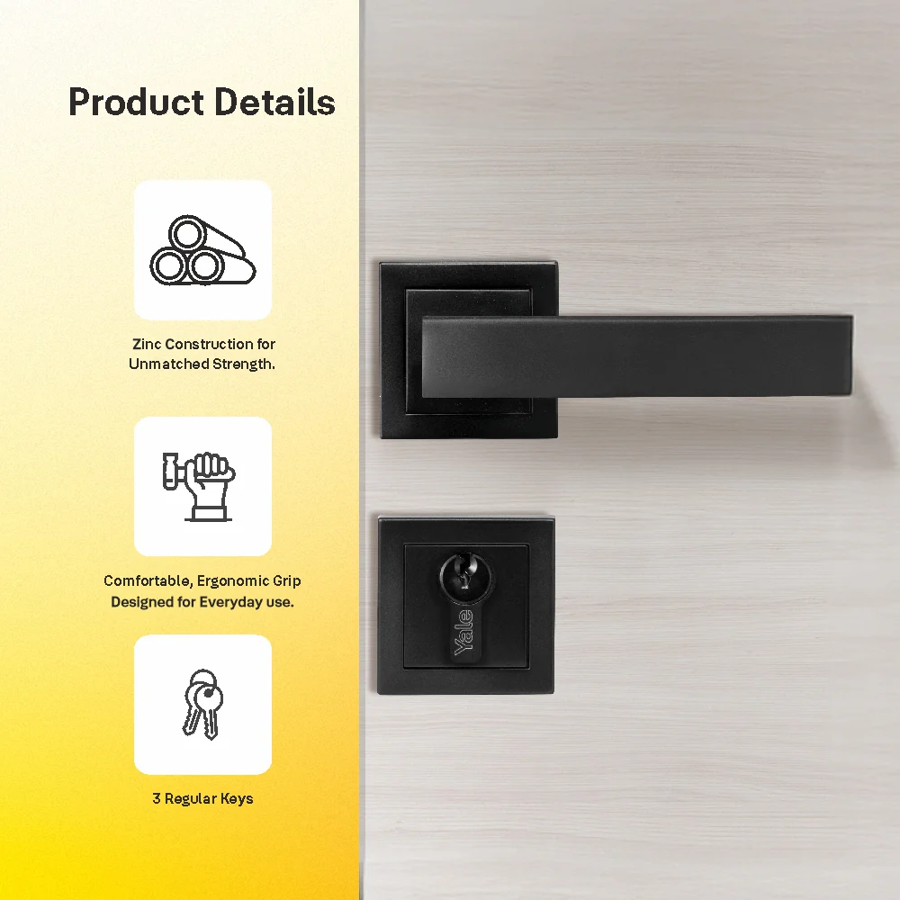 YECM-405-OR-TT-BM Mortise Door Handle Lock Set with Rose and Escutcheons, Cylinder with Knob inside and keys Outside, Black Dual Finish - Image 6