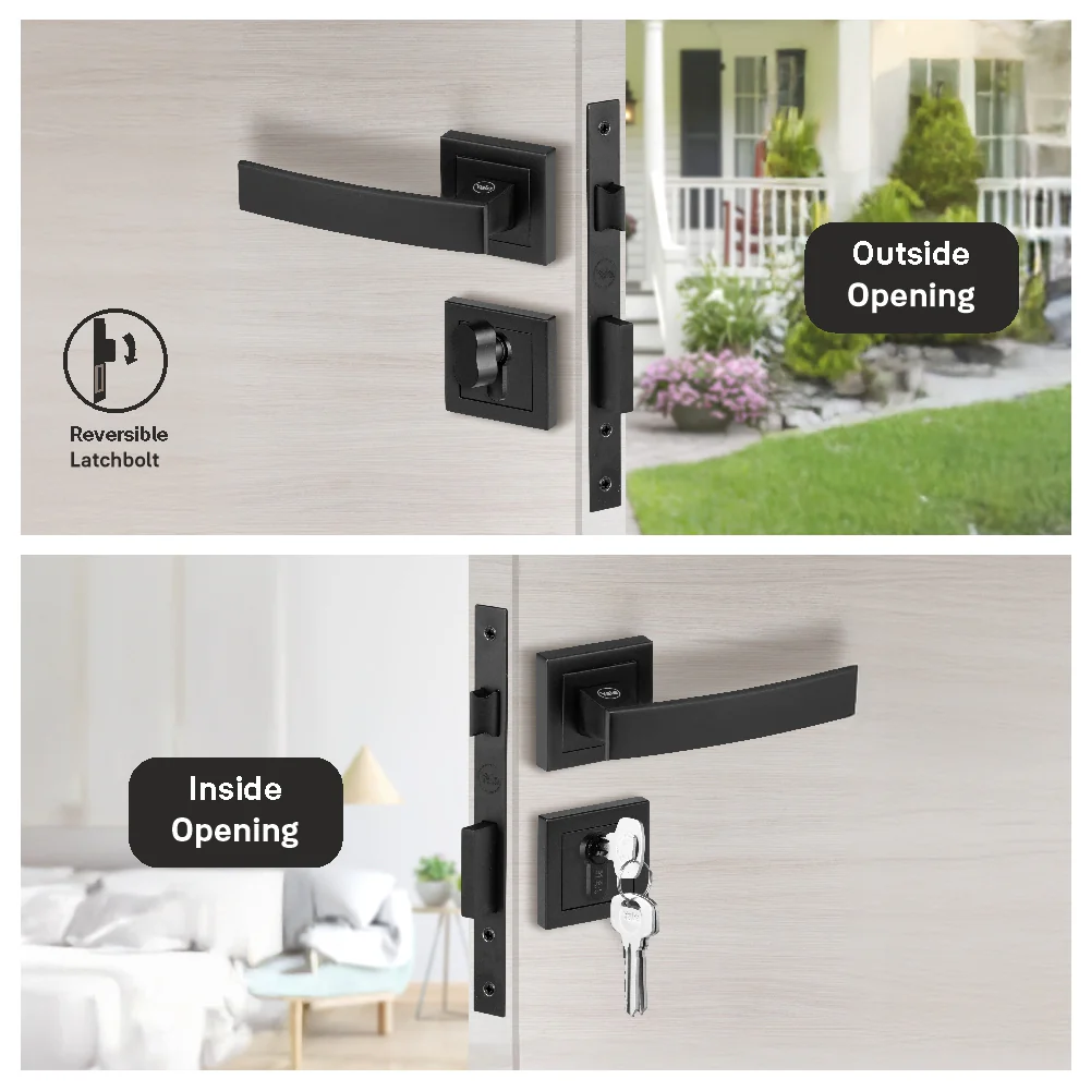YECM-405-OR-TT-BM Mortise Door Handle Lock Set with Rose and Escutcheons, Cylinder with Knob inside and keys Outside, Black Dual Finish - Image 7