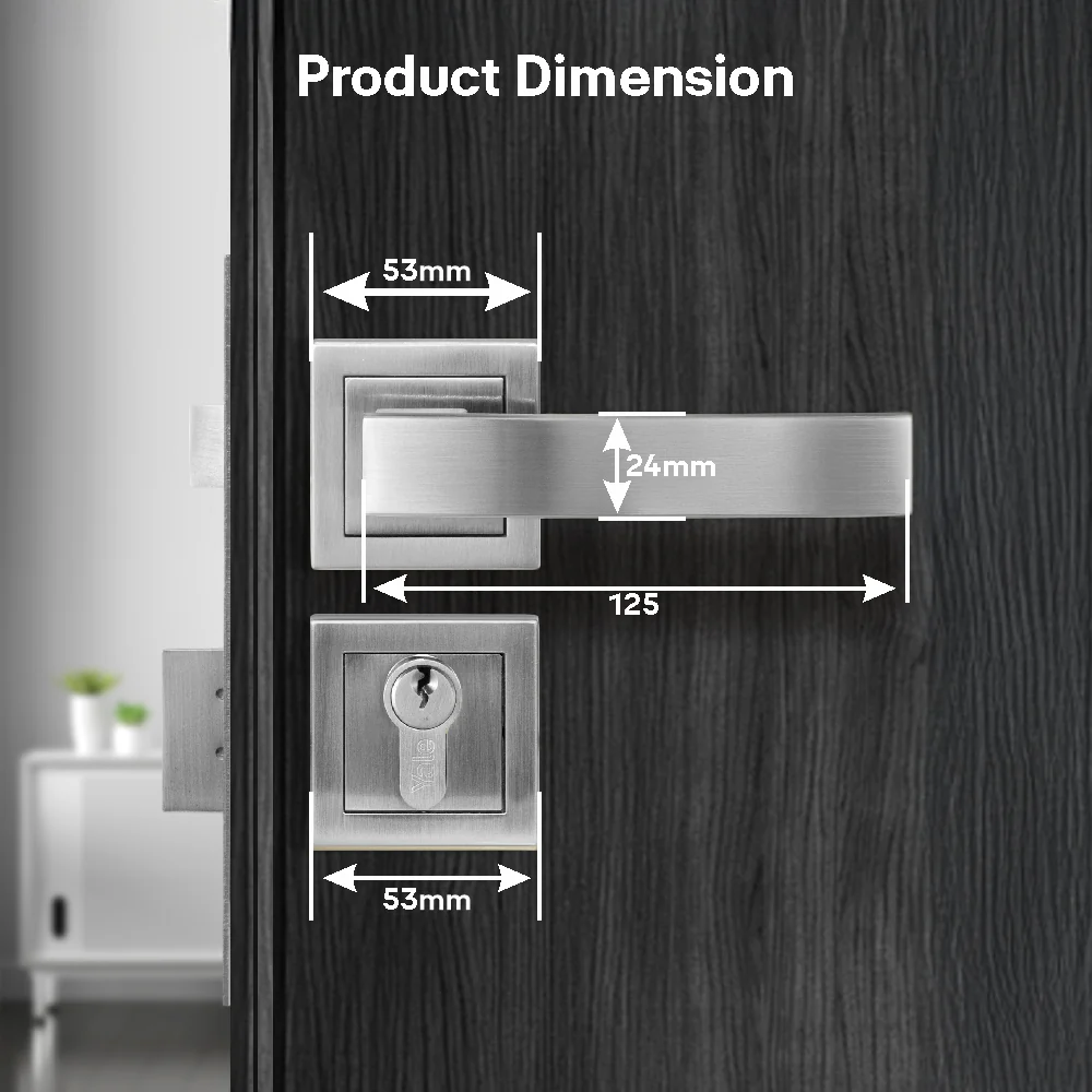 YECM-405-OR-TT-SS Mortise Door Handle Lock Set with Rose and Escutcheons, Cylinder with Knob inside and keys Outside, Satin Steel - Image 10
