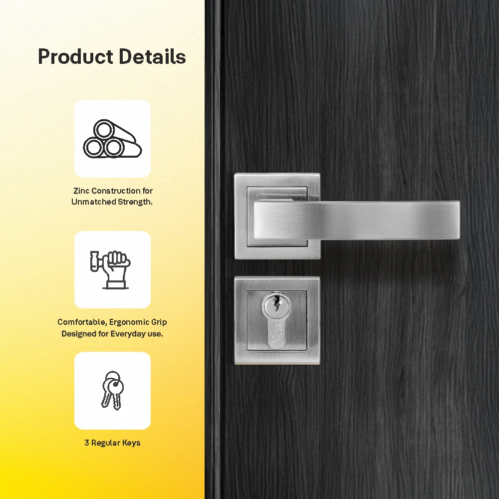 YECM-405-OR-TT-SS Mortise Door Handle Lock Set with Rose and Escutcheons, Cylinder with Knob inside and keys Outside, Satin Steel - Image 6