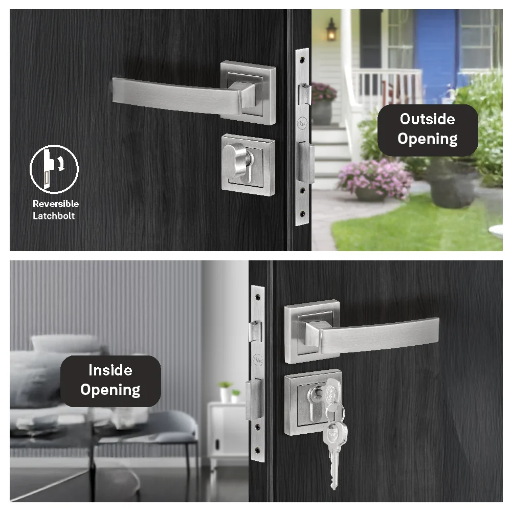 YECM-405-OR-TT-SS Mortise Door Handle Lock Set with Rose and Escutcheons, Cylinder with Knob inside and keys Outside, Satin Steel - Image 7