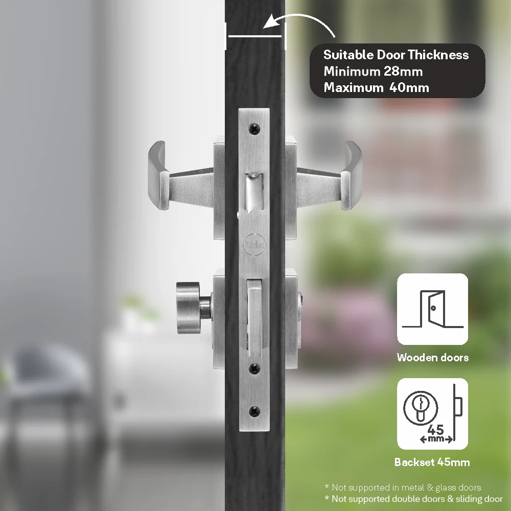YECM-405-OR-TT-SS Mortise Door Handle Lock Set with Rose and Escutcheons, Cylinder with Knob inside and keys Outside, Satin Steel - Image 8