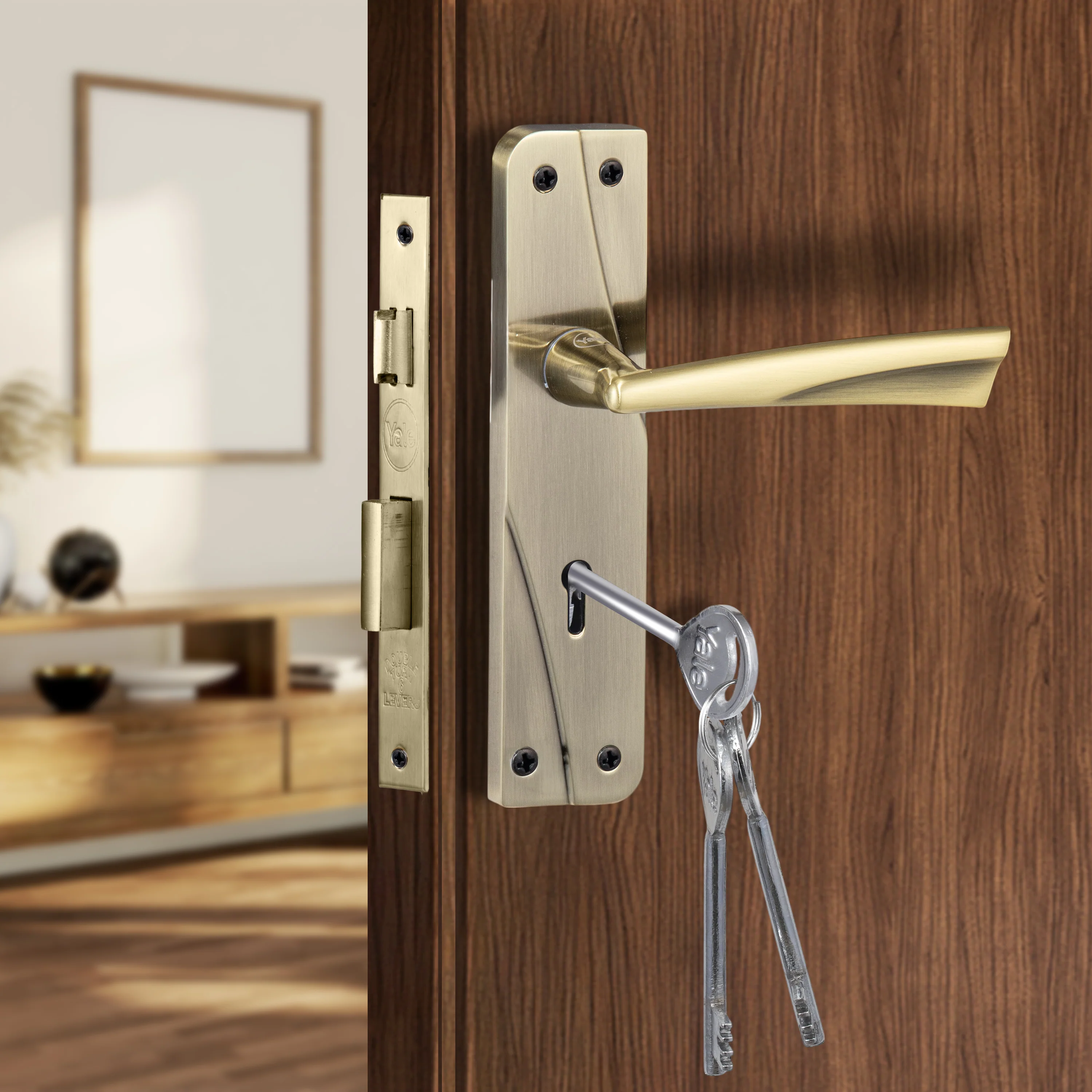 YECM-432-6L-AB Key-in-Lever Handle set with key-in lever double strike lockbody Antique Brass - Image 2