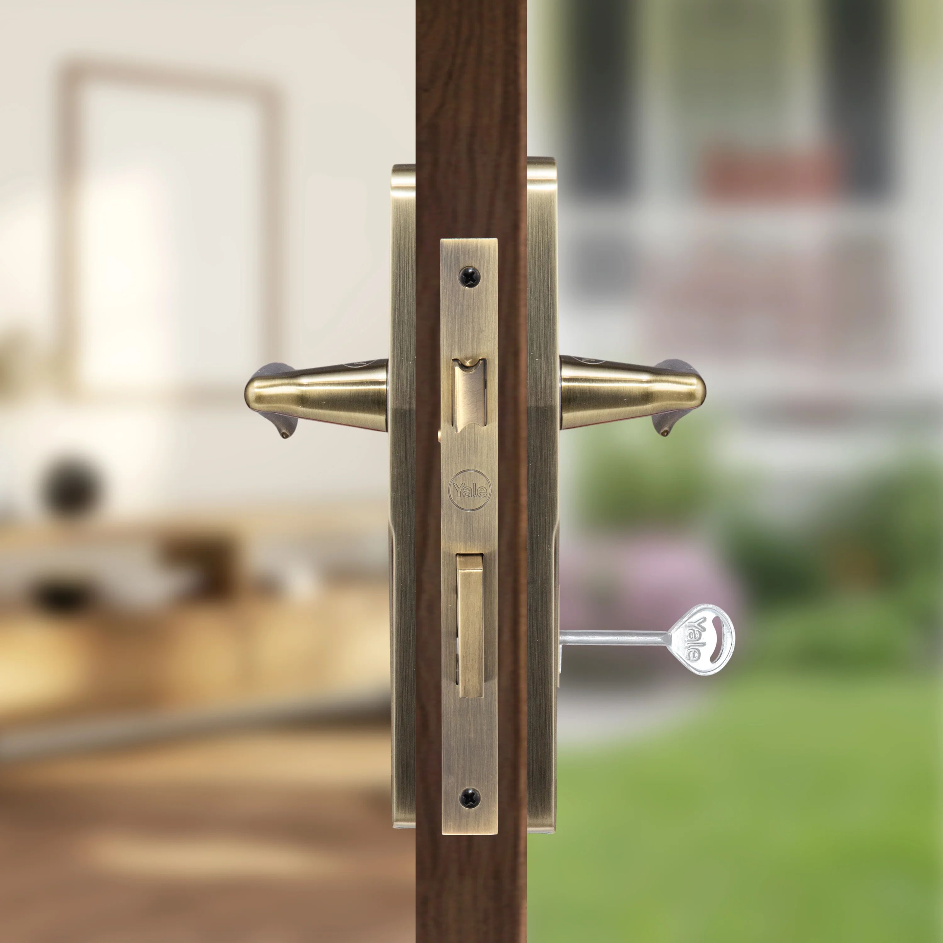 YECM-432-6L-AB Key-in-Lever Handle set with key-in lever double strike lockbody Antique Brass - Image 4