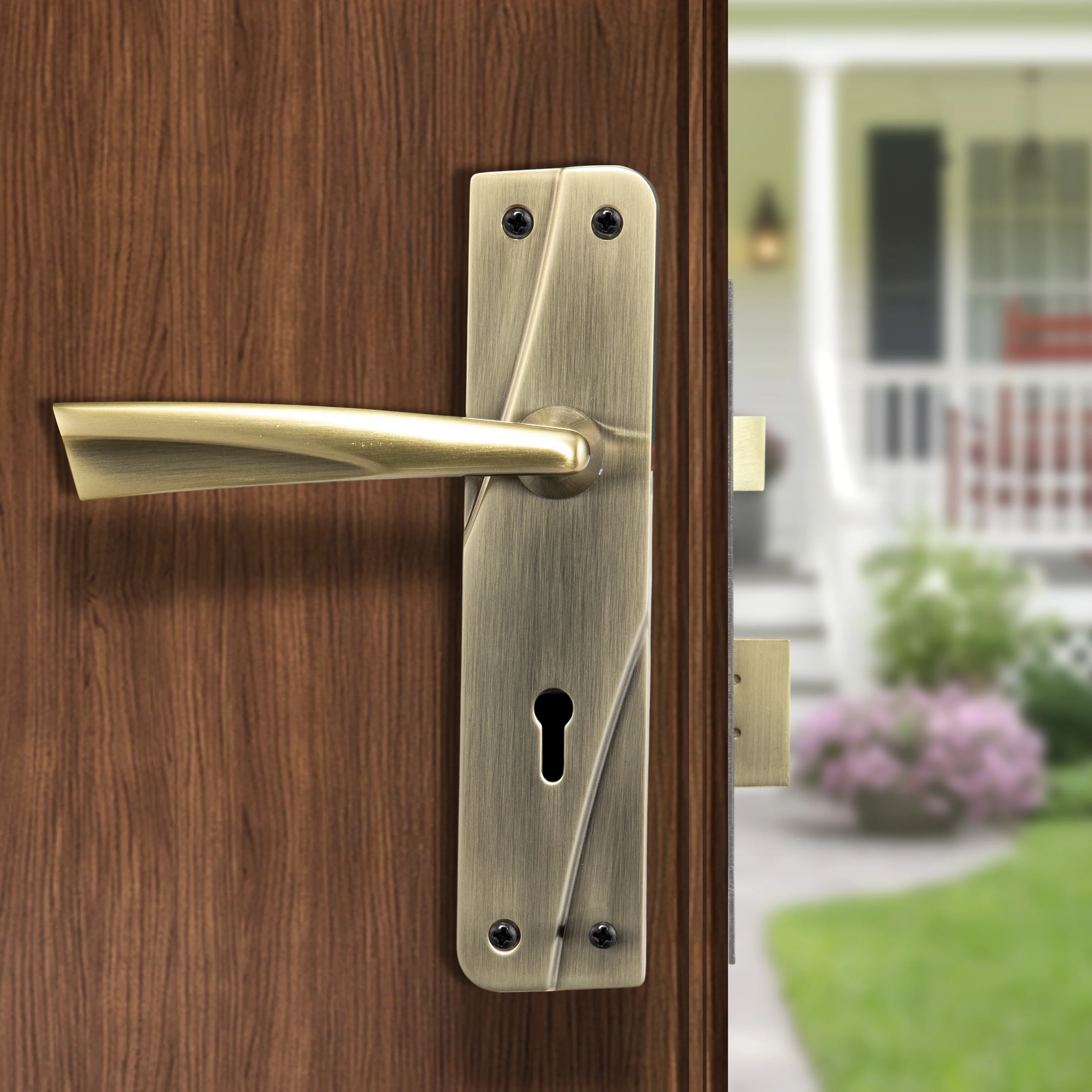 YECM-432-6L-AB Key-in-Lever Handle set with key-in lever double strike lockbody Antique Brass - Image 8