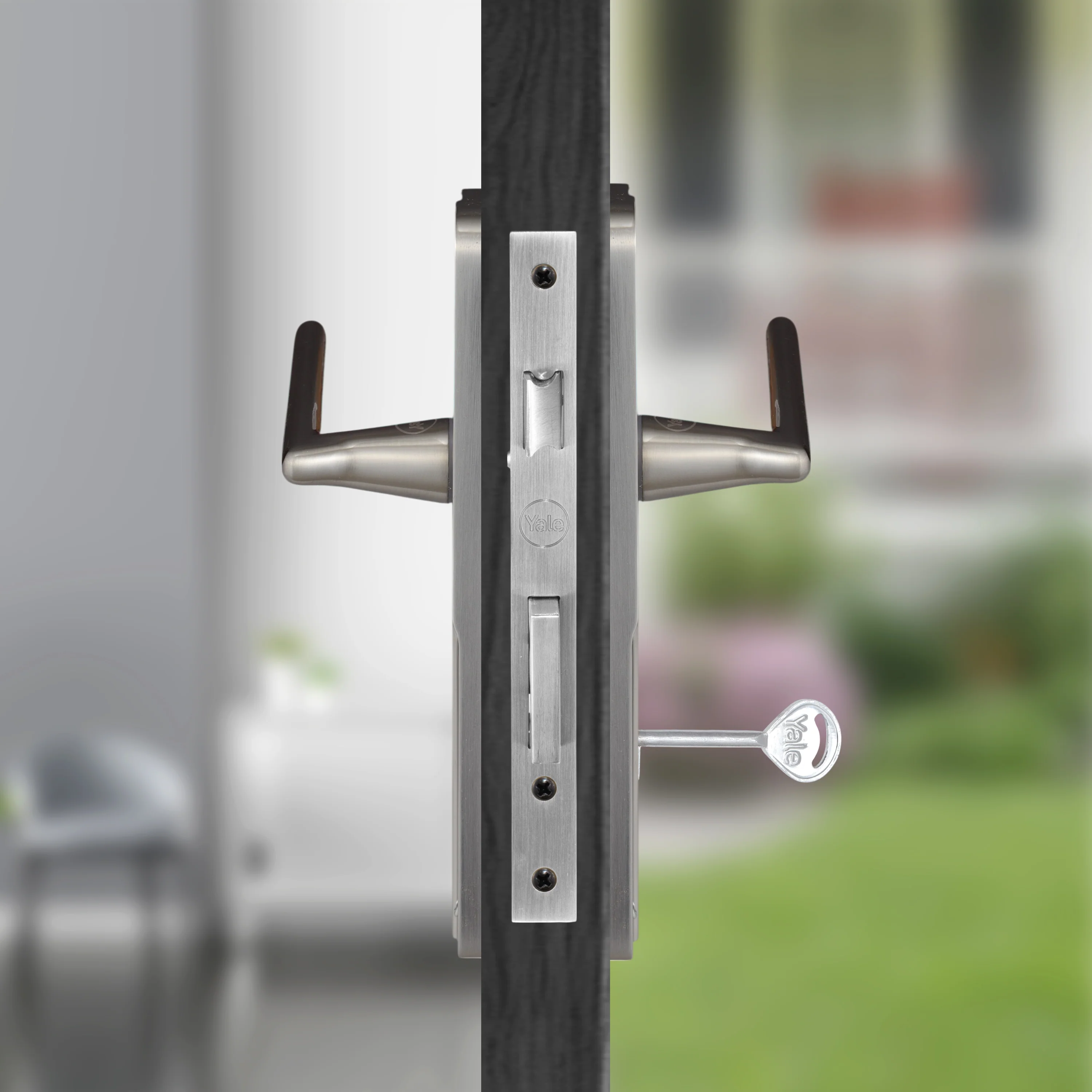 YECM-432-6L-SS Key-in-Lever Handle set with key-in lever double strike lockbody Satin Steel - Image 4