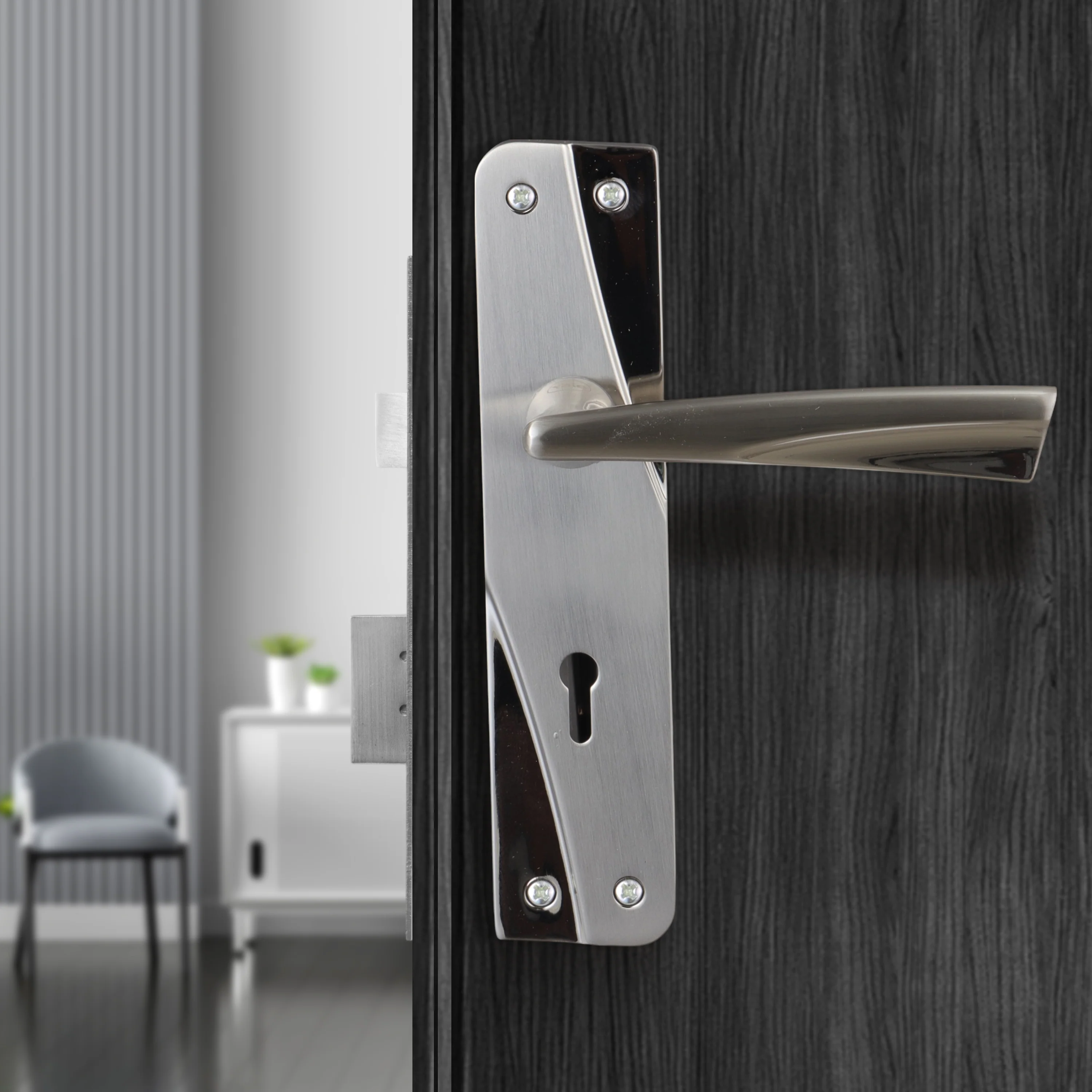 YECM-432-6L-SS Key-in-Lever Handle set with key-in lever double strike lockbody Satin Steel - Image 5