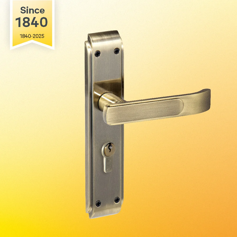 YECM-603-8P-TT-AB Mortise Door Handle set with lock body and Key cylinder with regular keys (3nos.), Antique Brass Finish - Image 2
