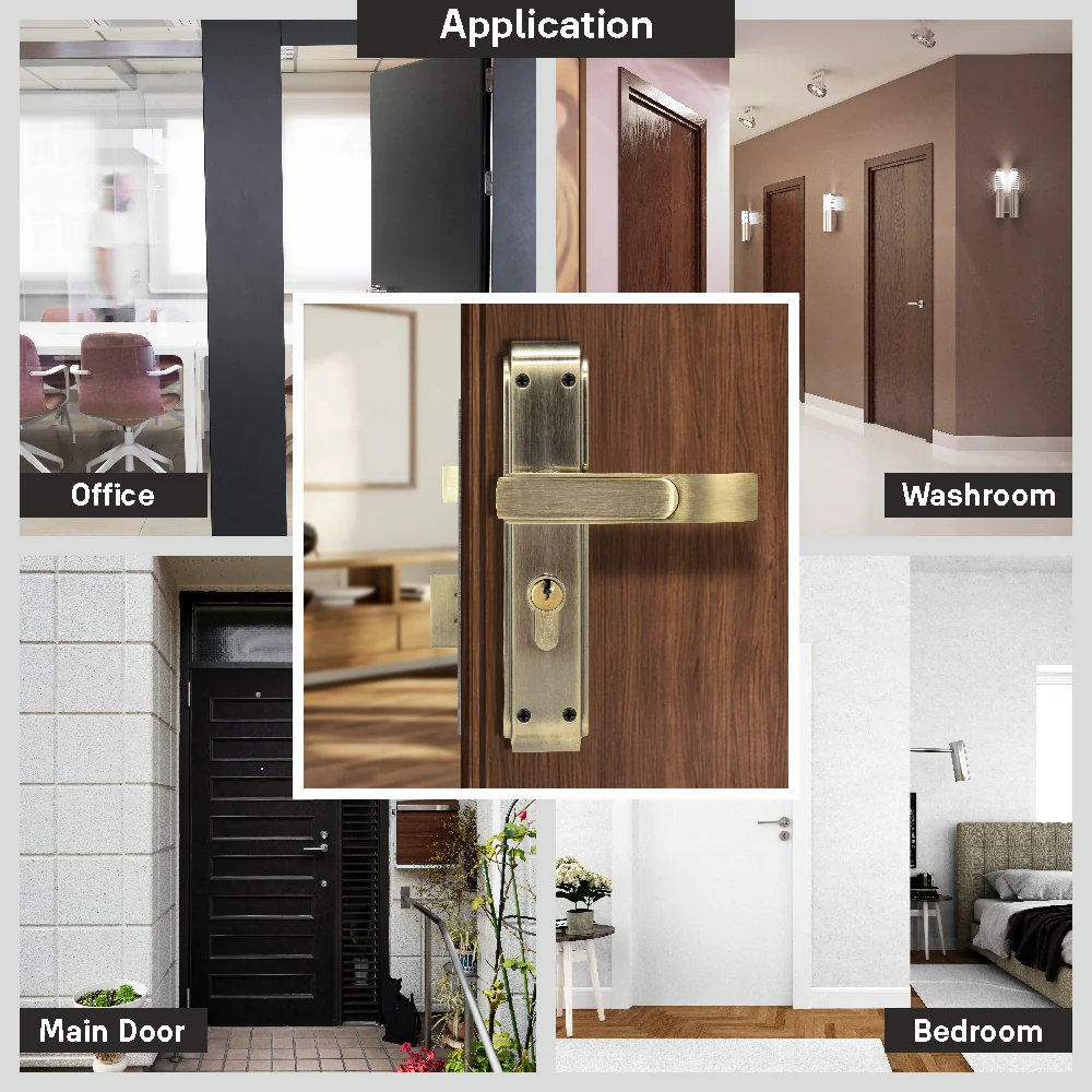 YECM-603-8P-TT-AB Mortise Door Handle set with lock body and Key cylinder with regular keys (3nos.), Antique Brass Finish - Image 7