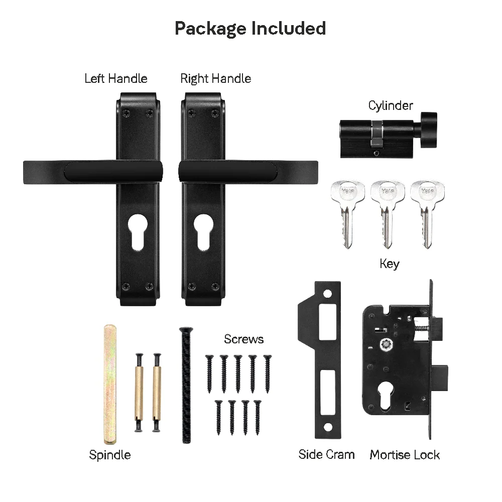 YECM-603-8P-TT-BM Mortise Door Handle set with lock body and Key cylinder with regular keys (3nos.), Black Matt Dual Tone Finish - Image 12