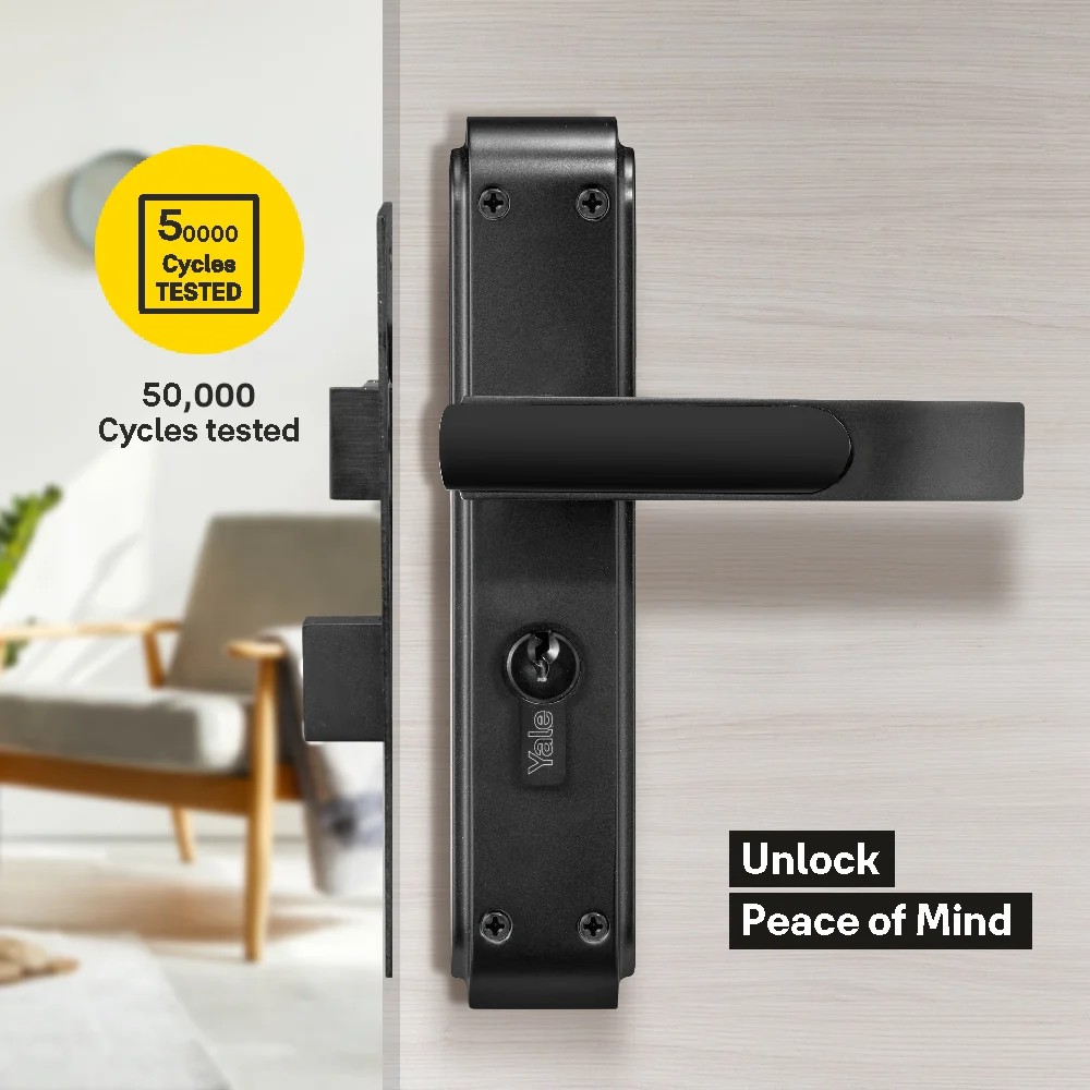 YECM-603-8P-TT-BM Mortise Door Handle set with lock body and Key cylinder with regular keys (3nos.), Black Matt Dual Tone Finish - Image 3