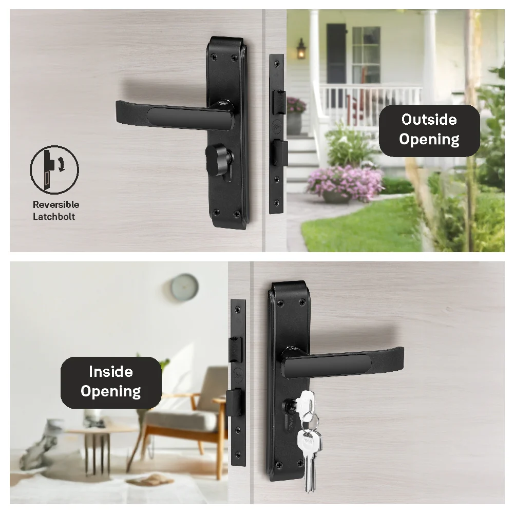 YECM-603-8P-TT-BM Mortise Door Handle set with lock body and Key cylinder with regular keys (3nos.), Black Matt Dual Tone Finish - Image 7