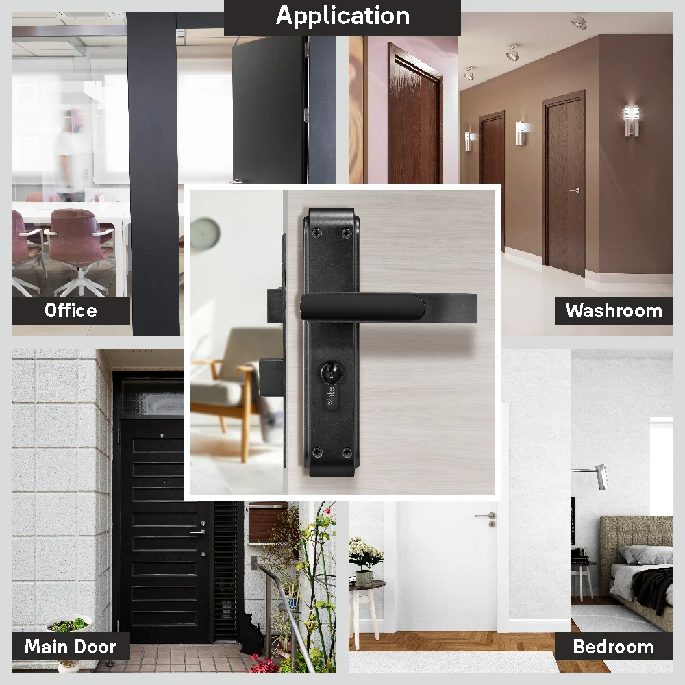 YECM-603-8P-TT-BM Mortise Door Handle set with lock body and Key cylinder with regular keys (3nos.), Black Matt Dual Tone Finish - Image 9
