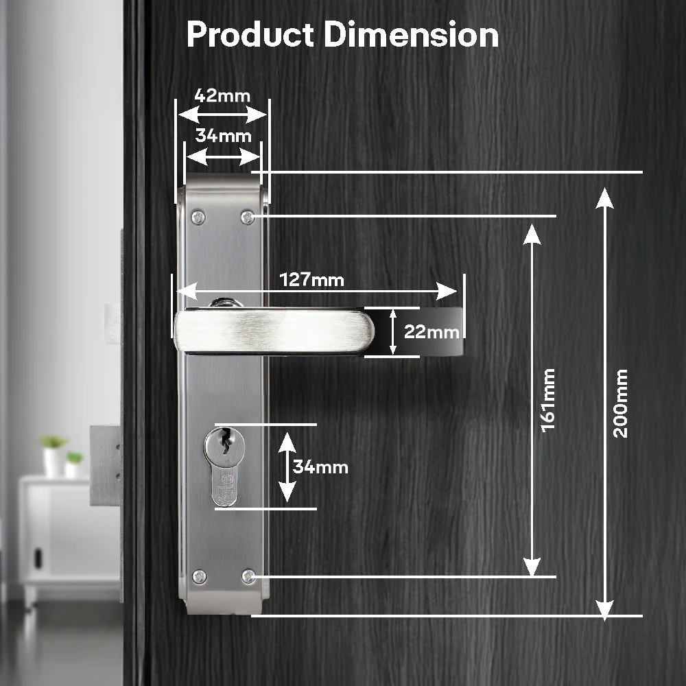 YECM-603-8P-TT-SS/CP Mortise Door Handle set with lock body and Key cylinder with regular keys (3nos.), Satin Steel Dual Tone - Image 10