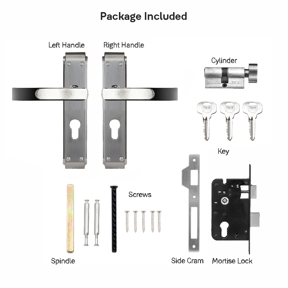 YECM-603-8P-TT-SS/CP Mortise Door Handle set with lock body and Key cylinder with regular keys (3nos.), Satin Steel Dual Tone - Image 12