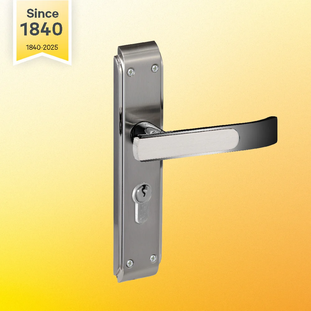 YECM-603-8P-TT-SS/CP Mortise Door Handle set with lock body and Key cylinder with regular keys (3nos.), Satin Steel Dual Tone - Image 2