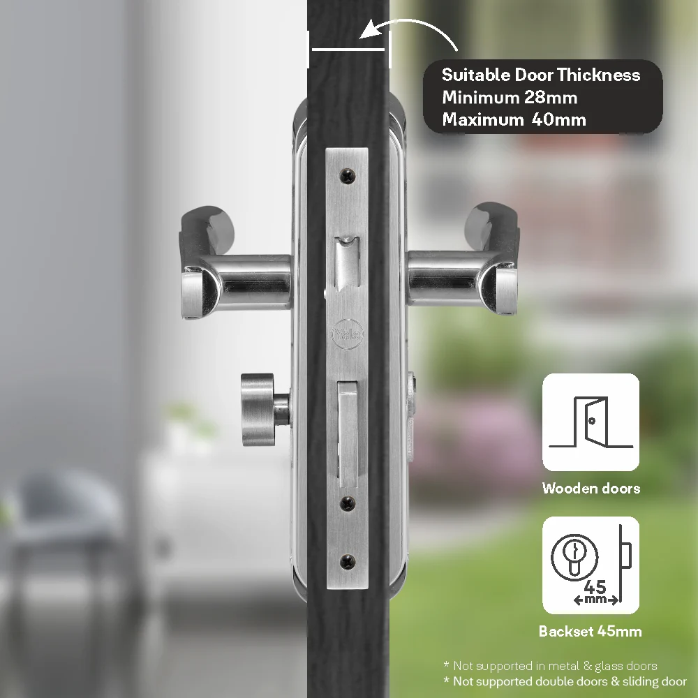 YECM-603-8P-TT-SS/CP Mortise Door Handle set with lock body and Key cylinder with regular keys (3nos.), Satin Steel Dual Tone - Image 4