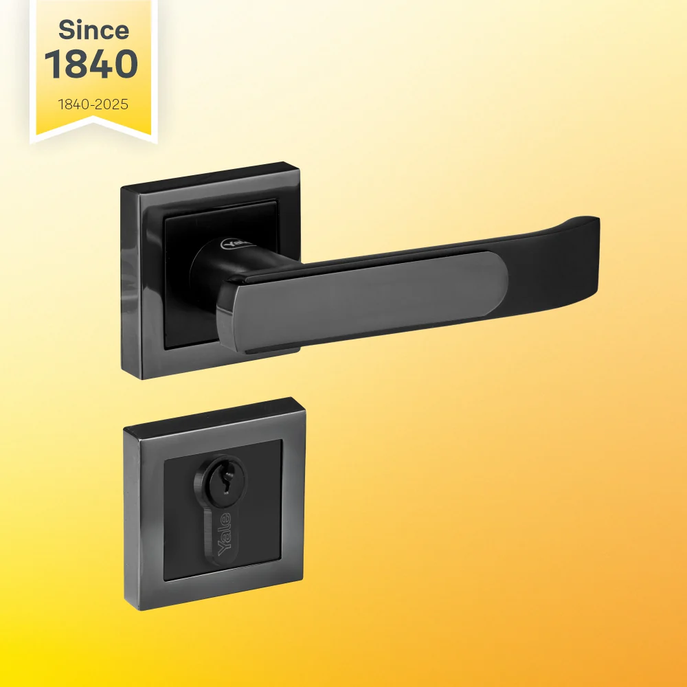 YECM-603-OR-TT-BM Mortise Door Handle Lock Set with Rose and Escutcheons, Cylinder with Knob inside and keys Outside, Black Matt Dual Tone - Image 2