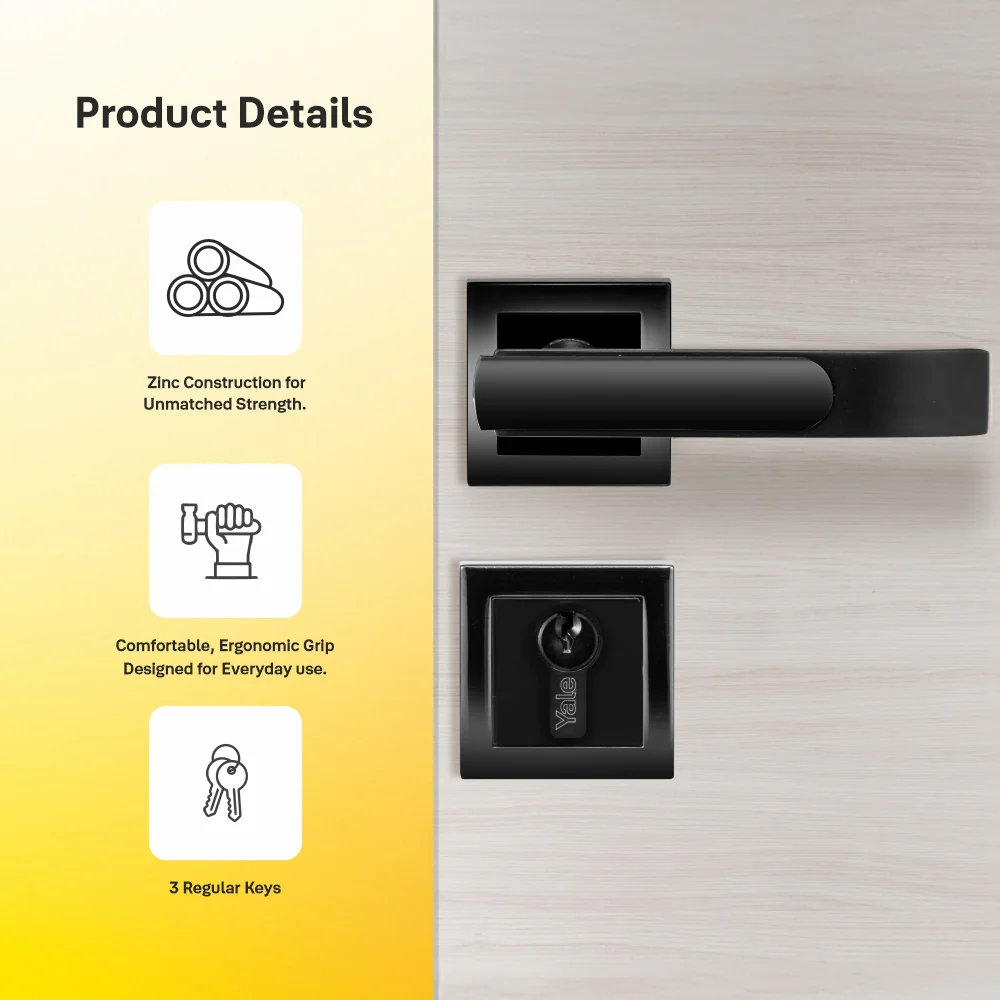 YECM-603-OR-TT-BM Mortise Door Handle Lock Set with Rose and Escutcheons, Cylinder with Knob inside and keys Outside, Black Matt Dual Tone - Image 5