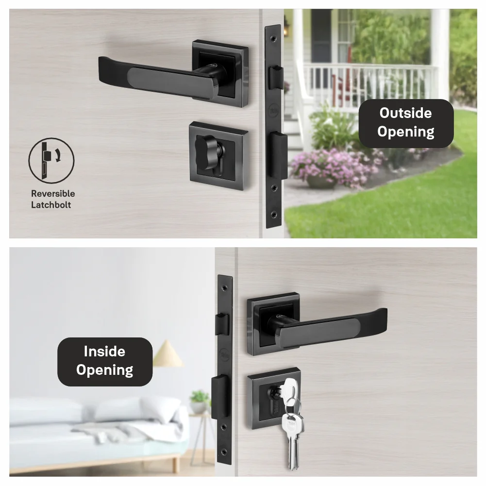 YECM-603-OR-TT-BM Mortise Door Handle Lock Set with Rose and Escutcheons, Cylinder with Knob inside and keys Outside, Black Matt Dual Tone - Image 6