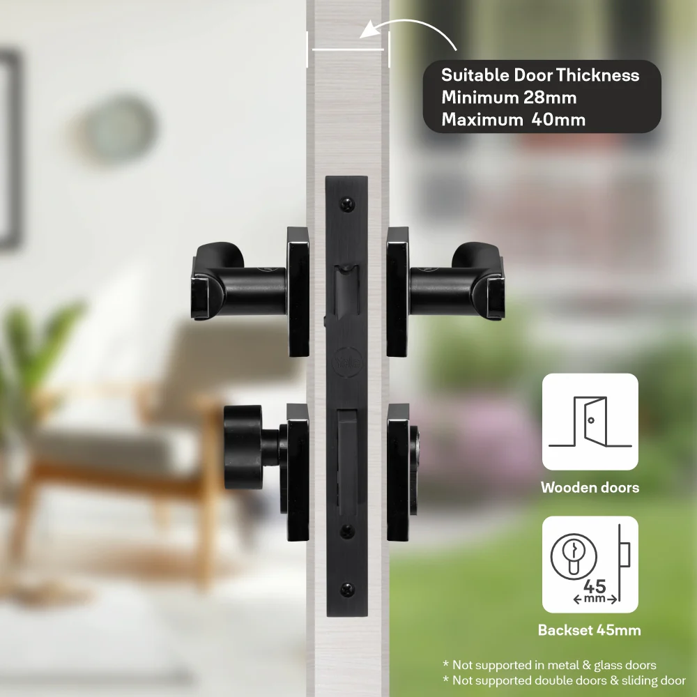 YECM-603-OR-TT-BM Mortise Door Handle Lock Set with Rose and Escutcheons, Cylinder with Knob inside and keys Outside, Black Matt Dual Tone - Image 7