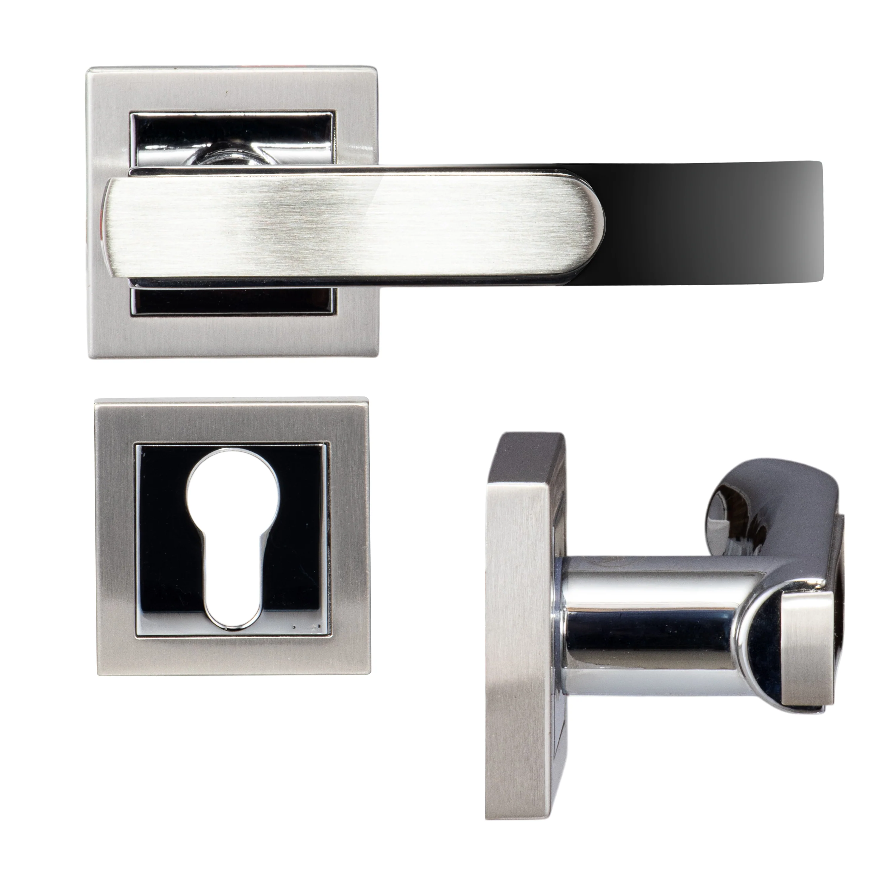 YECM-603-OR-TT-SS/CP Mortise Door Handle Lock Set with Rose and Escutcheons, Cylinder with Knob inside and keys Outside, Satin Steel Dual Tone - Image 10