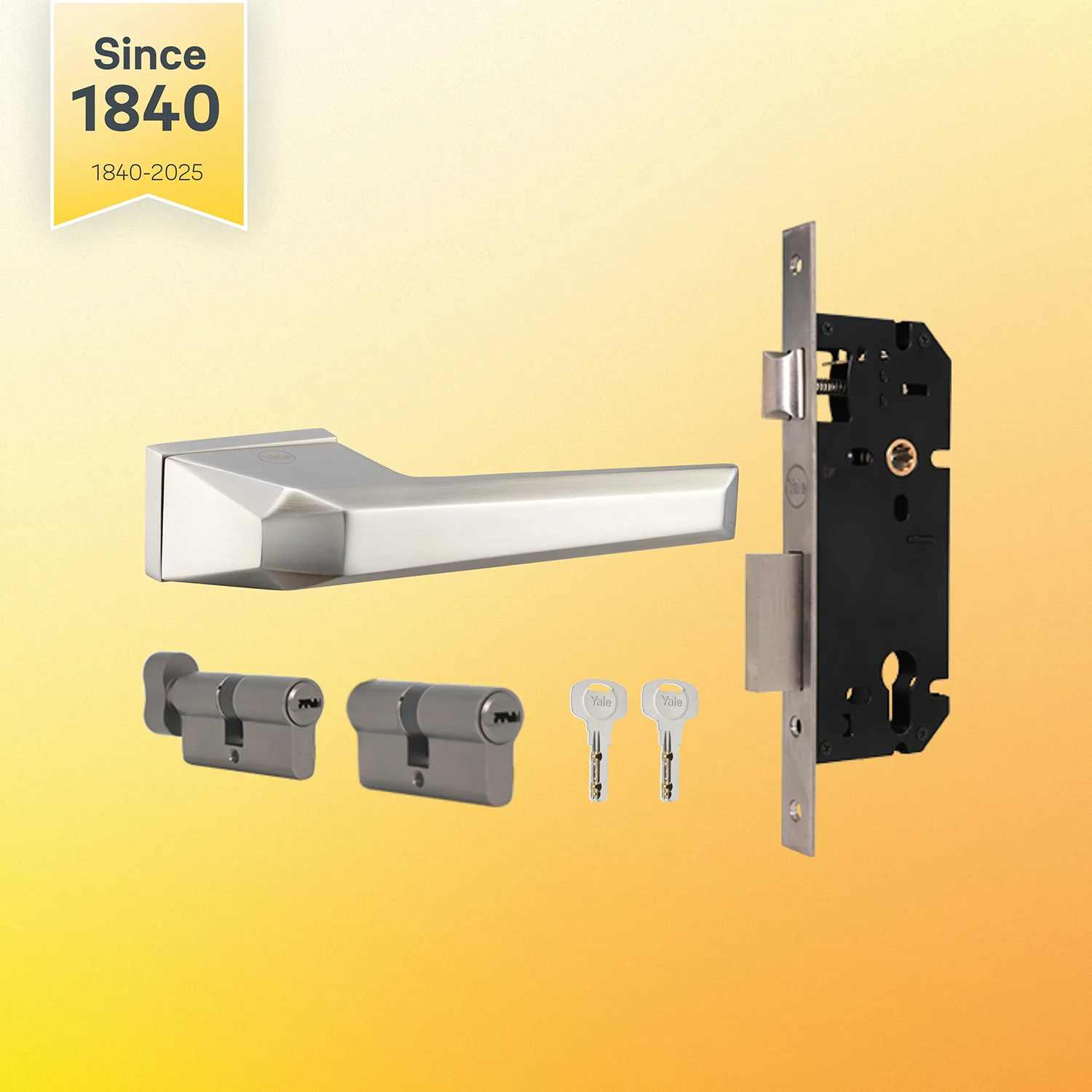 YMEL 704-SS Yale Mortise Lock Comboset with Rose and Escutcheons, Key Cylinder with Knob inside and keys Outside, SS Finish - Image 7