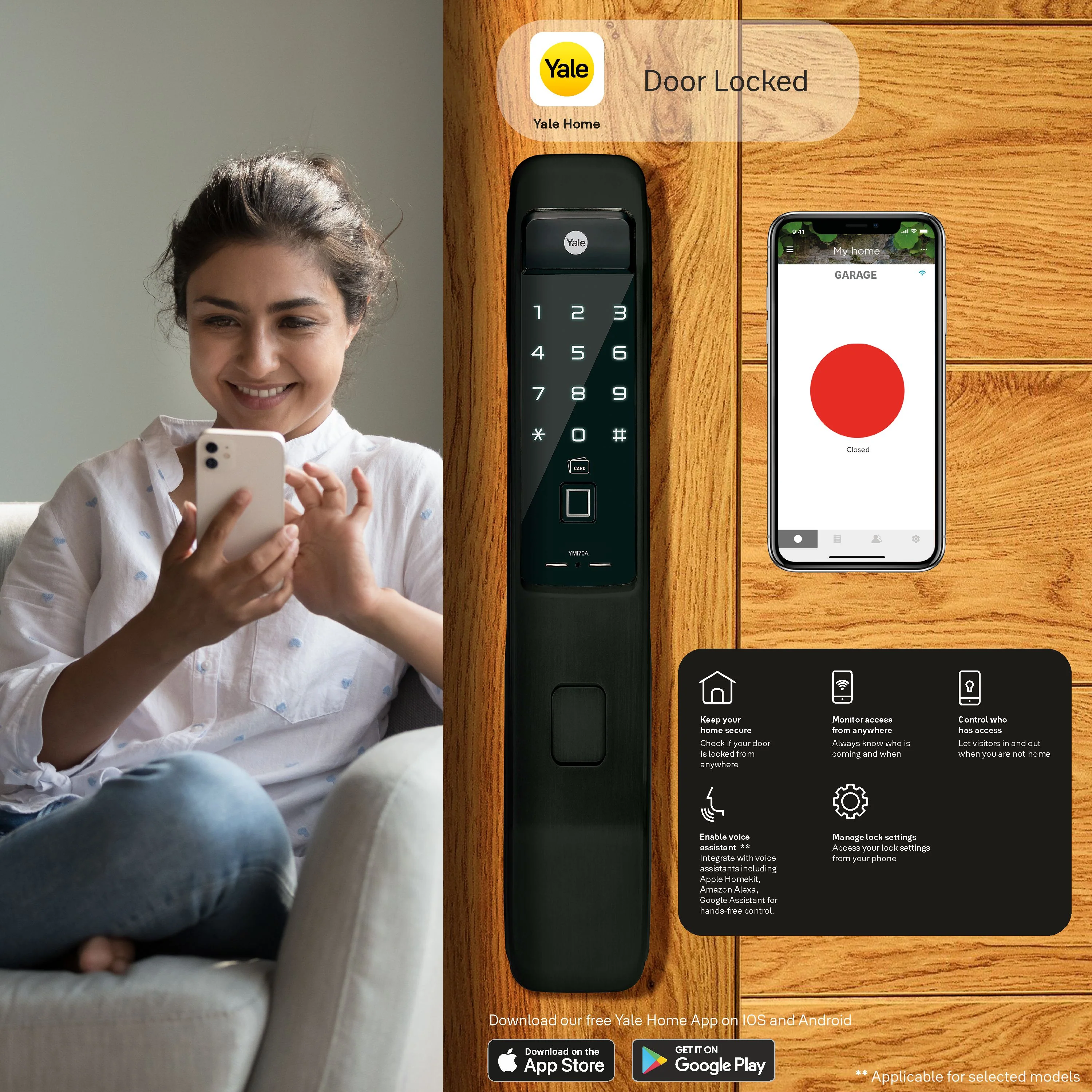 YMI 70 MB- A Series, Push Pull Smart Lock, Matt Black (Bluetooth Module and Wifi Bridge Included) - Image 4