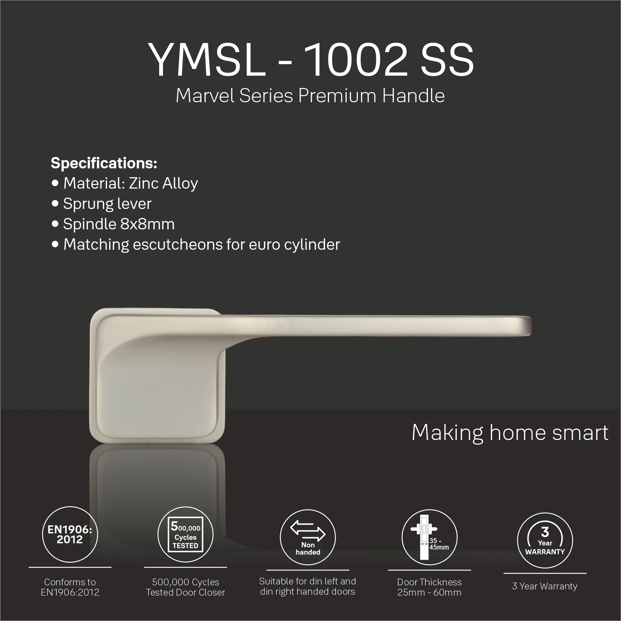 YMSL-1002-SS - Yale Marvel Series Premium Handle, with Mortise Lockbody and Euro Profile Cylinder with Dimple Keys - Image 3