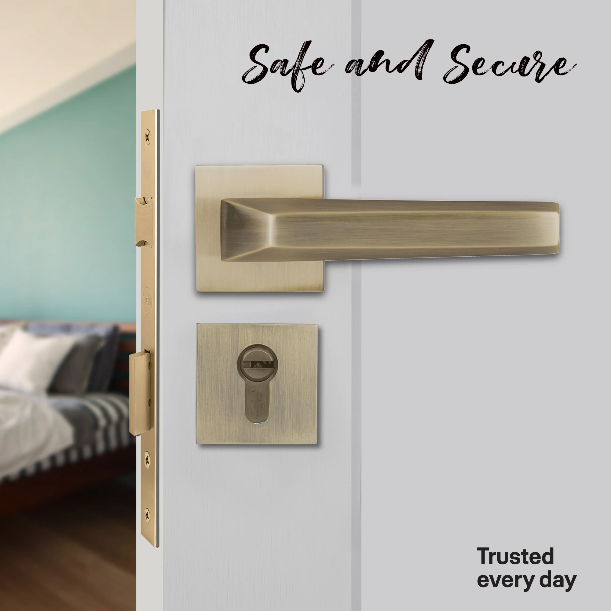 YPBL-804-Solid Brass Lever Handle, Antique Brass - Image 2